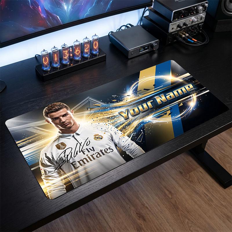 Cristiano Ronaldo Custom Large Mouse Pad, Personalized Name Text Print, Football Logo Non‑Slip Desk Mat Gaming Gift