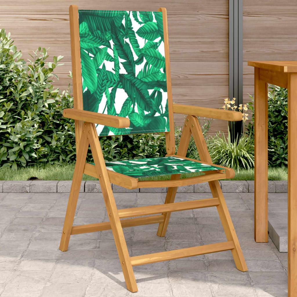 Garden Chairs 2 pcs Leaf Pattern Solid Acacia Wood & Fabric