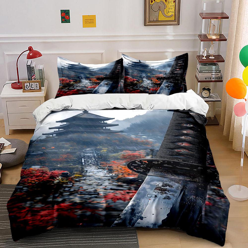 Pagoda, pathway, sword design. Bedding sets Duvet cover sets Duvet covers Pillowcases(1 * Duvet Cover 2 * Pillowcases without duvet insert)