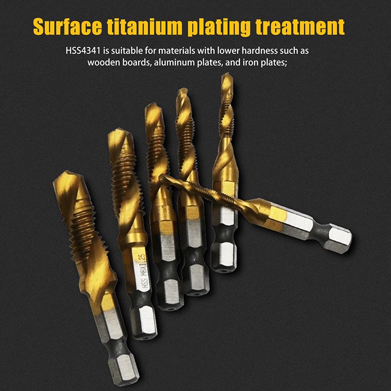 6 шт. быстрорежущей стали M3-M10 с титановым покрытием композитный метчик шестигранное сверло и метчик интегрированный метчик машина с инструментом для снятия фаски отверстия