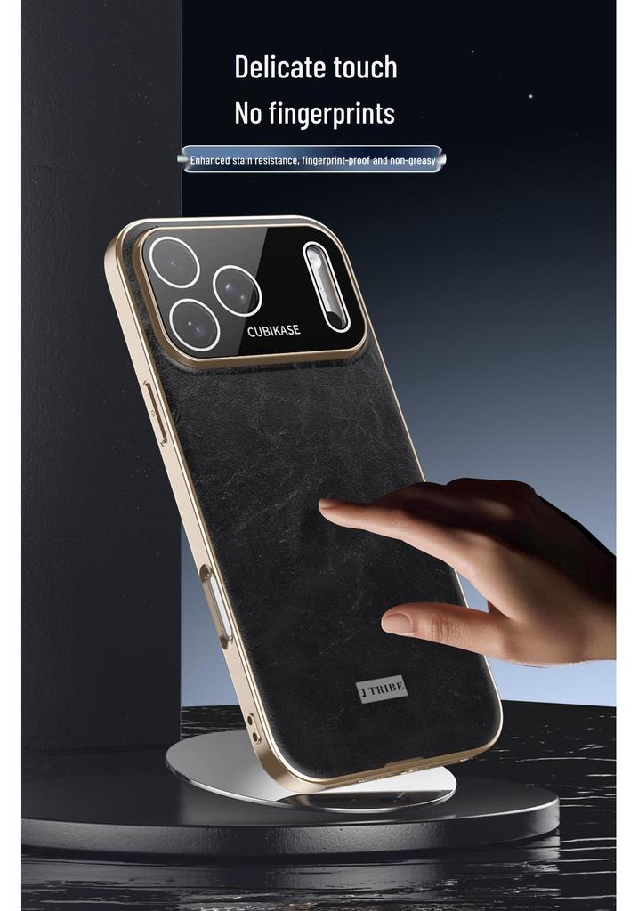 Гальванизированный кожаный чехол для телефона для iPhone 17 Pro Max: Защита от падений, Текстура кожи с восковым покрытием, Совместим с iPhone 16