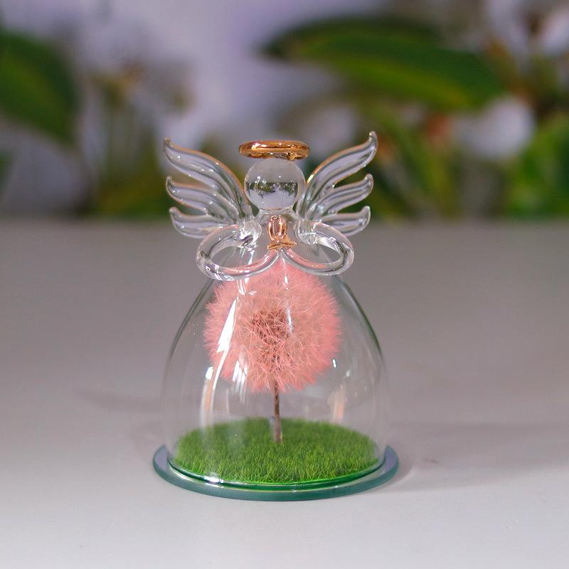 Little Angel Eternal Rose Glass Dome Ornament - Preserved Flower Gift for Christmas & Valentine's Day