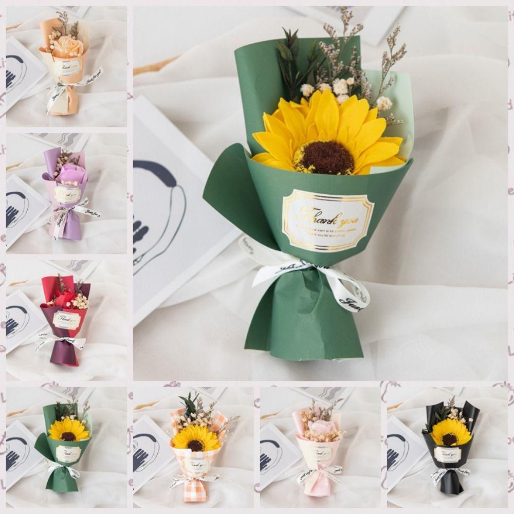 Creative Decorative Soap Rose Flowers Lifelike Simulation Sunflower Soap Flower Romantic Artificial Rose Bouquet Photo Props