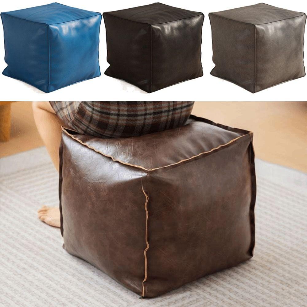 Large Capacity PU Leather Ottoman Waterproof Moroccan Pouf Foot Rest Unstuffed Cushion Cover  Home