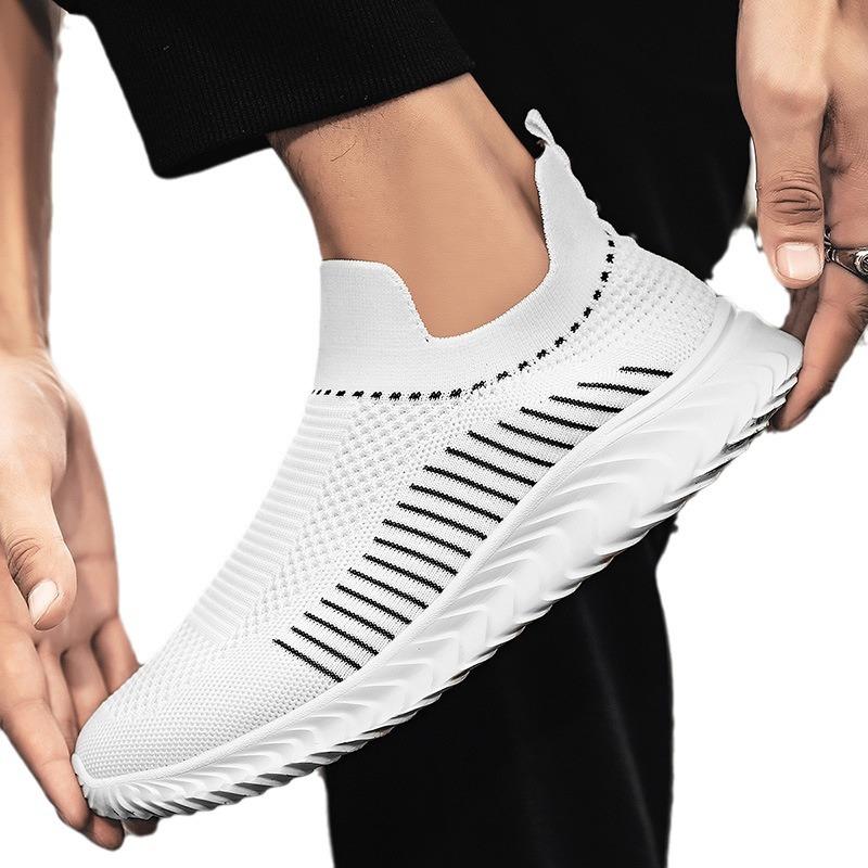 Новые сетчатые туфли, дышащие кроссовки с технологией Flyknit, ленивая обувь, обувь большого размера, повседневная обувь