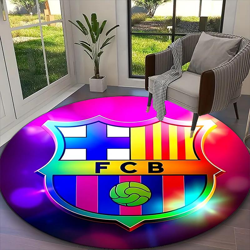 1pc General-purpose Rug, Barcelona FC Printed Round Rug, Comfortable Office Chair Carpet, Home Entrance Floor Mat