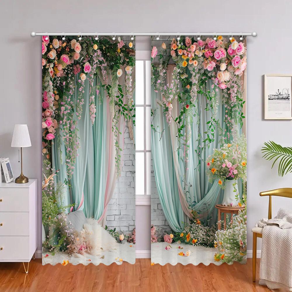 Красивый цветочный ламбрекен Шторы с 3D-печатью Гостиная Спальня Декоративная фоновая ткань Занавеска для ванной комнаты с крючками