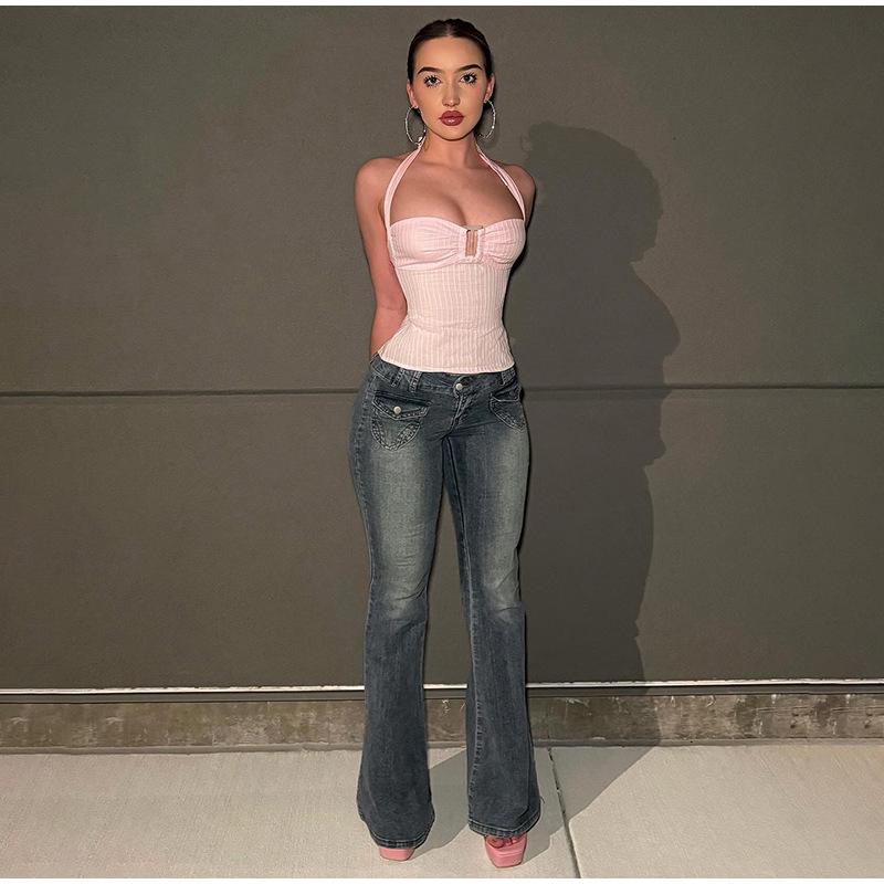 Винтажные расклешенные джинсы Y2k, повседневные джинсы на пуговицах со средней талией, брюки из денима в стиле Харадзюку 2000-х годов, базовые эстетические хлопковые брюки 2025 года, весна-осень