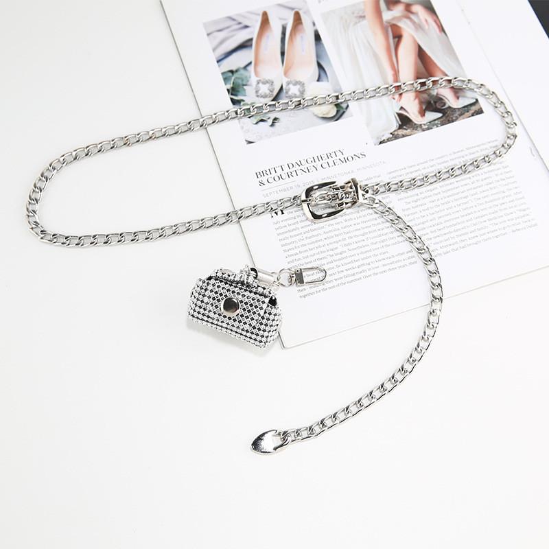 Silver Waistband Chain With Small Bag Womens Clothing Dresses Accessories Coats