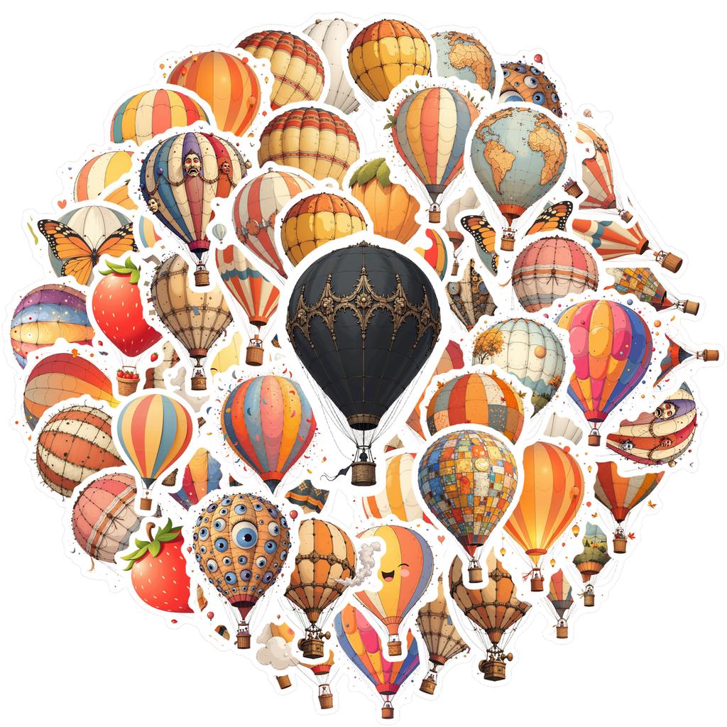 35pcs-100pcs Whimsical Hot Air Balloon Stickers Retro Sky Students Stickers DIY Stickers For Laptop Luggage Scrapbook