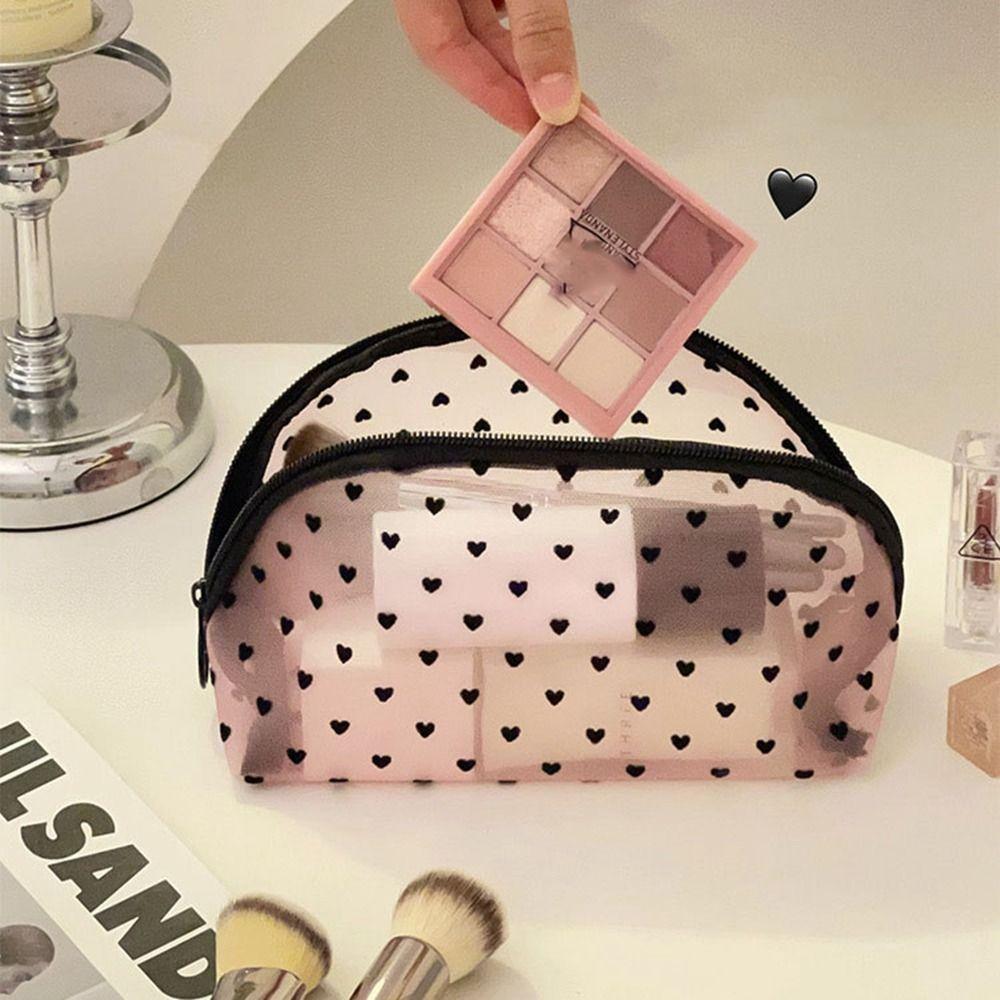 Multifunction Women Cosmetic Storage Pouch Heart Transparent Ladies Toiletry Storage Bag