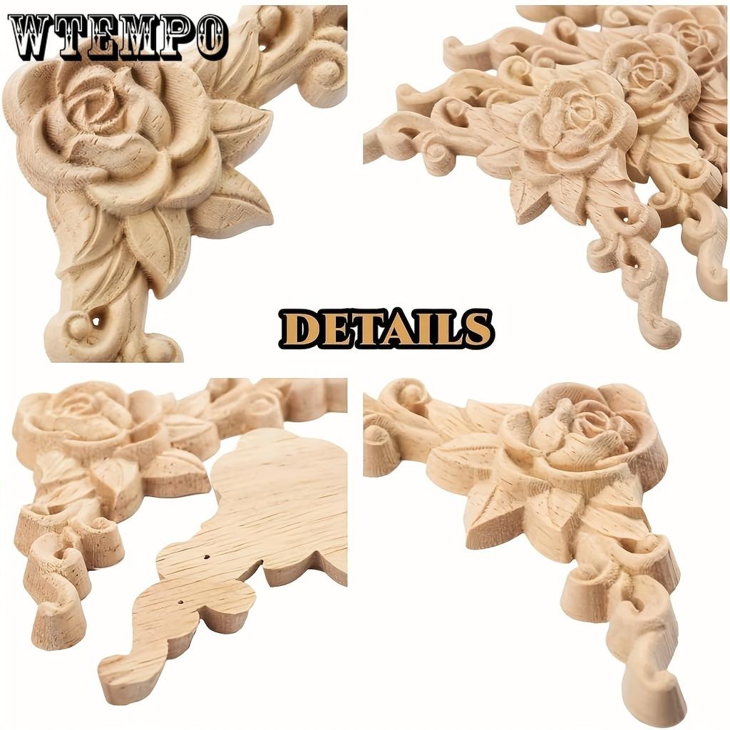 8pcs Carved Wood Appliques for Furniture, French-Style Floral Corner Woodcarvings, Unpainted Solid Wood Decorative Rosettes