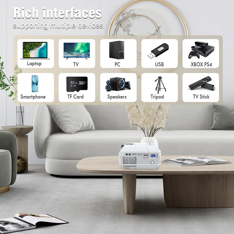 Мощный портативный проектор 4K для домашнего кинотеатра, зеркалирование экрана смартфона, двойной WiFi 5G Bluetooth HD 1080P видеопроектор