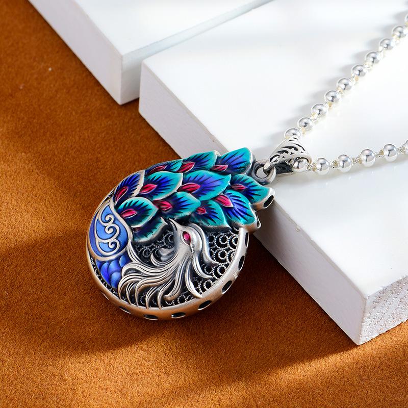 Peacock Retro Double Sided Enamel Pendant Pendant Female Long Necklace Pendant