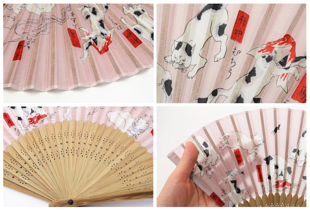 Кёю Чехол и сумка для складного веера Японский Розовый Набор, Стиль, Юката, Шелк, Укиё-э, Куниёси, «Любитель кошек Пятьдесят три кошки»,