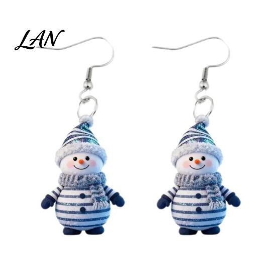 Acrylic Hangtag Earrings 1 Pair Cute Christmas Snowman Dangle Drop Earrings, Striped Design Hook Winter Holiday Party Jewelry for Women Anti-rust Ear