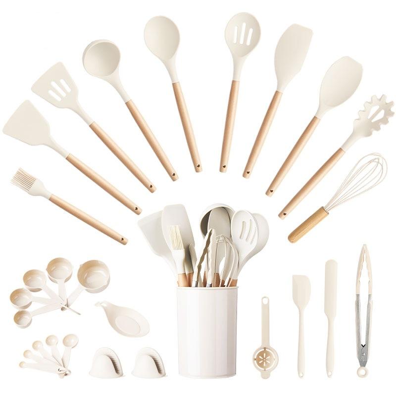 LMETJMA 28 Pcs Silicone Cooking Utensils Kitchen Utensil Set 446°F Heat Resistant Kitchen Gadgets Spatula Set With Holder JT263