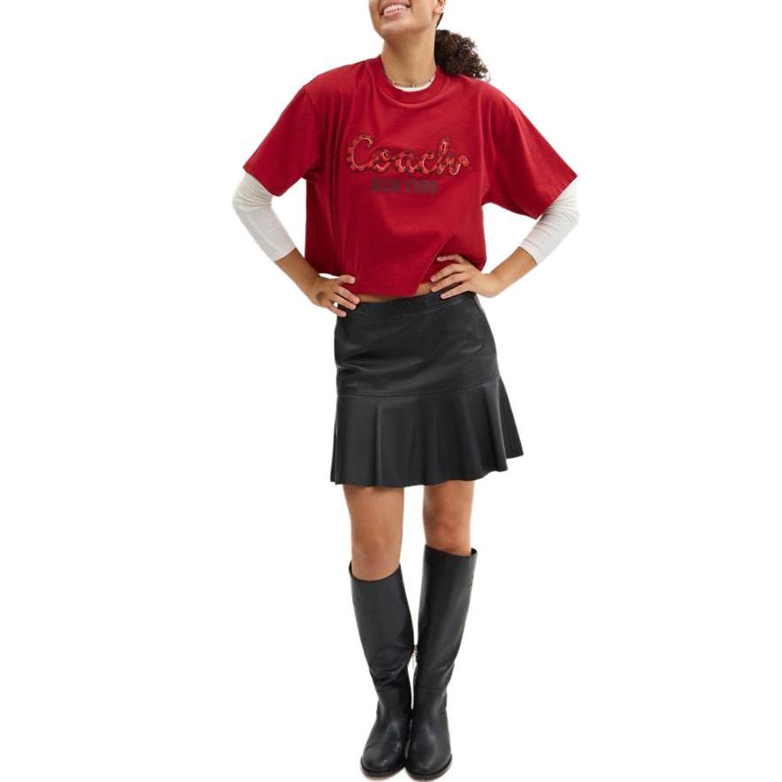 Coach Однотонная футболка с коротким рукавом и круглым вырезом для женщин, топ, красный CX311-RED