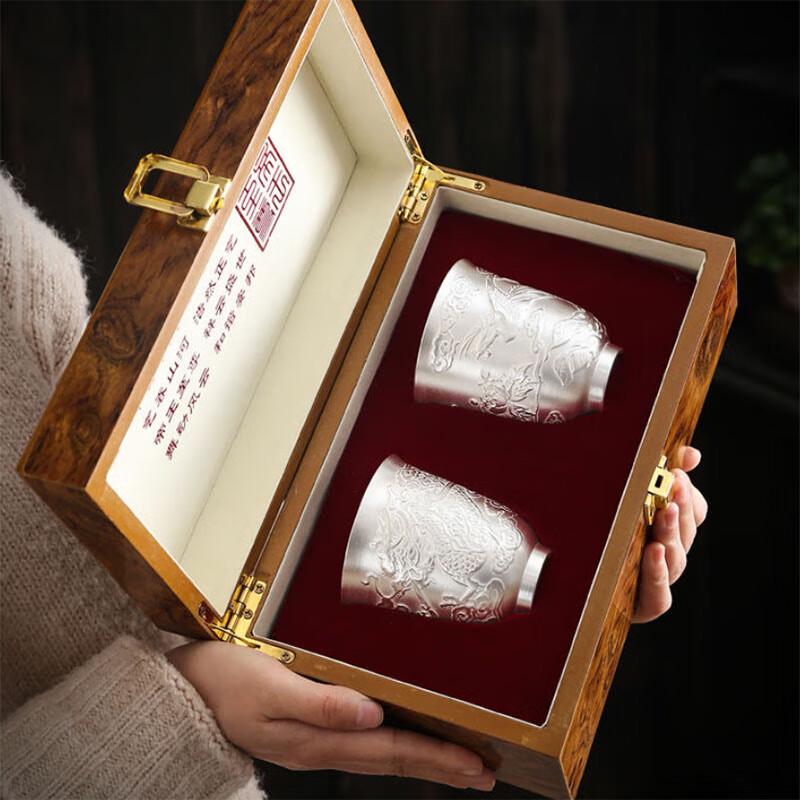 Jingling Phoenix & Dragon Sterling Silver Tea Cups Set with Gift Box