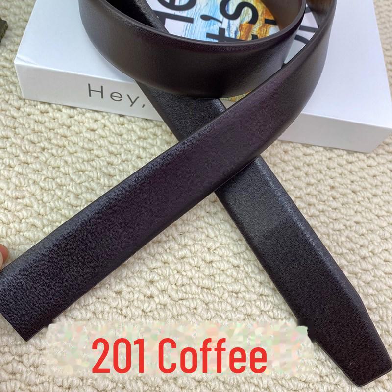 Men's Leather Automatic Buckle Belt with Headless, Buckleless Cowhide Strip and Vegetable-Tanned Card Slot