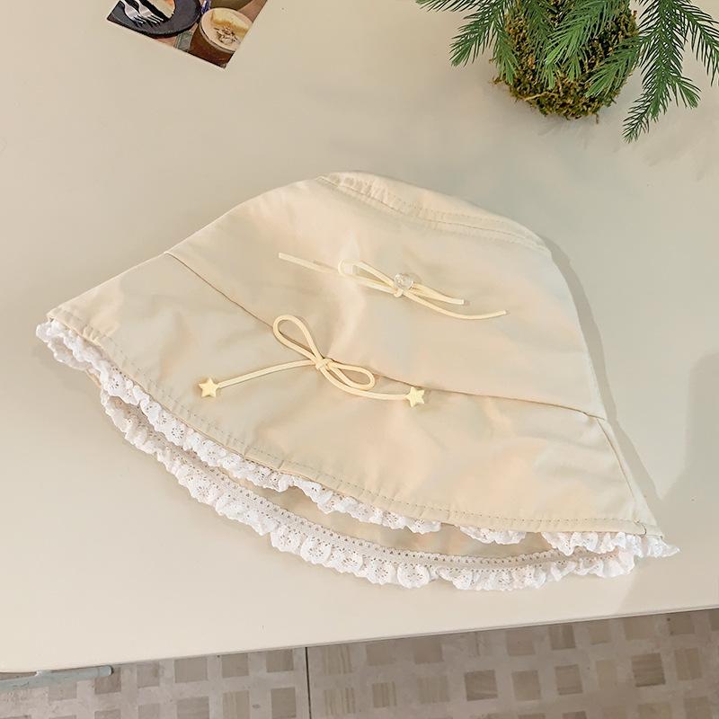 Милая кружевная шляпа-ведро с бантом для женщин и девочек, хлопковая кепка-рыбак со звездой и бантом, корейская шляпа Y2K для бассейна, для путешествий, отдыха, солнца