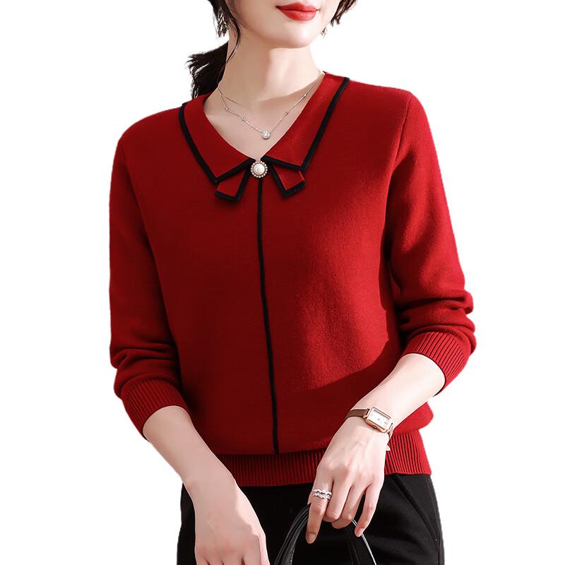 XUEXI Mid-Aged Women's 2024 Winter Lapel Knit Top