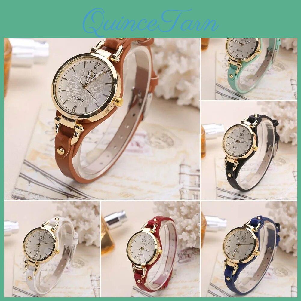 Watches Round Casual Women Dial Rivet Pu Leather Strap Wristwatch Ladies Analog Quartz Watch Gift