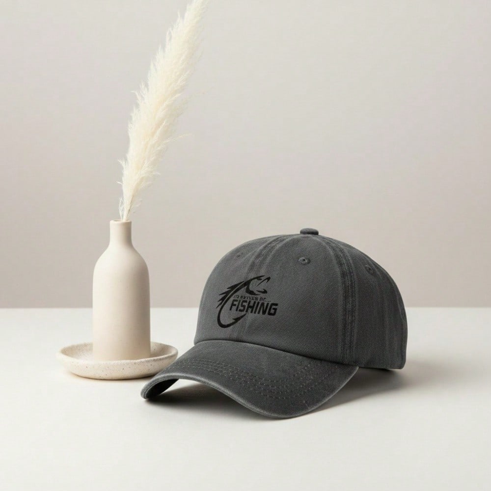 [Outdoor Sports Baseball Cap] Unisex "I'D RATHER BE FISHING" Print Adjustable Dark Grey Curved Brim Hat For Fishing Enthusiast Daily Wear