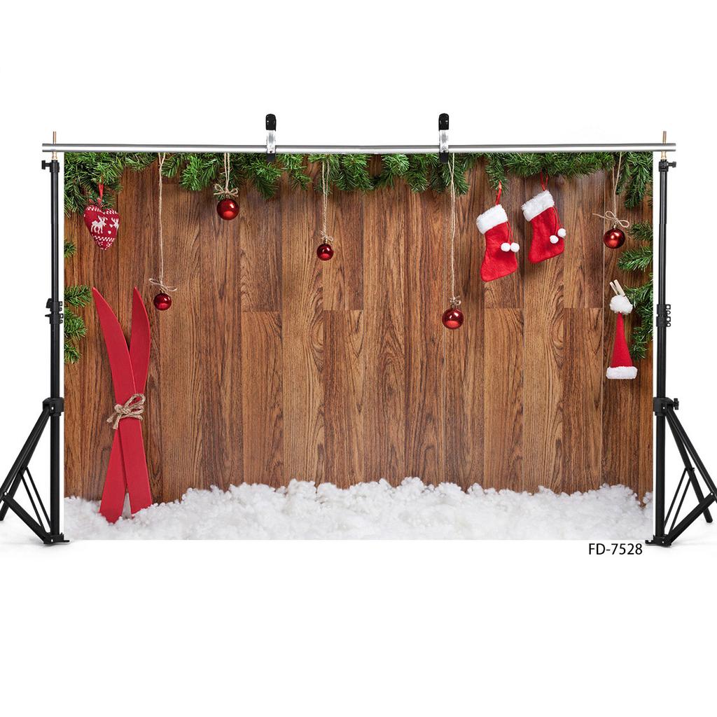 Christmas Decor Wooden Wall Socks Vinyl Photography Backdrops for Photo Studio Photographic Backgrounds Baby Children Photocall