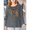 Plus-size women's clothing with vintage floral and butterfly prints T Shirt - Round-neck long-sleeve casual style for spring, summer, and