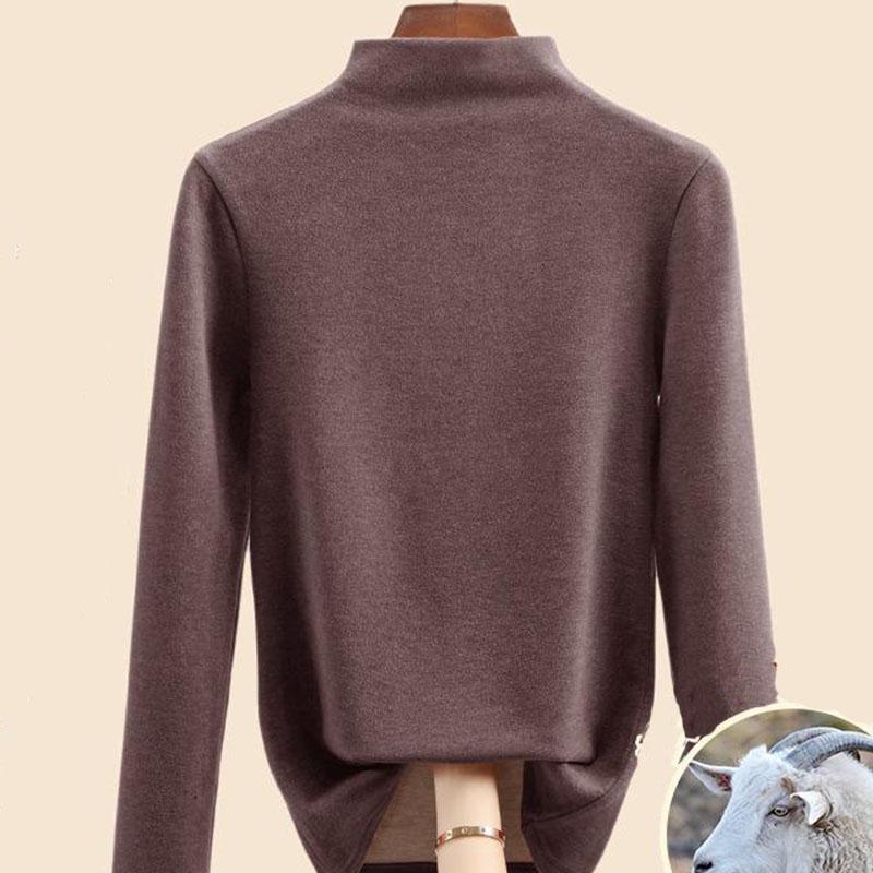 Осенне-зимняя женская нижняя рубашка, кашемировый дралон, шелковый шелковый топ с полувысоким воротником и внутренней подкладкой для волос, теплые топы