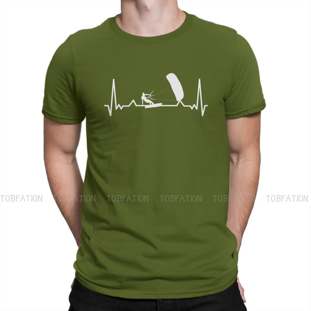 Heartbeat Fashion Tshirts Kitesurfing Kiteboarding Flysurfing Kite Unisex Style Pure Cotton Tops T Shirt Round Neck