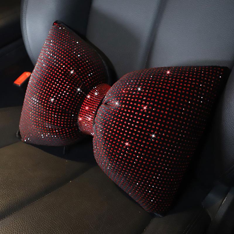 1 шт. Блестящая подушка для шеи автомобиля в форме банта с бриллиантами, стразы, кристалл, поддержка сиденья с подголовником, подушки для поясницы, аксессуары для интерьера автомобиля