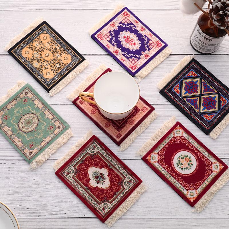 Persian Mini Woven Rug Mat Mousepad Retro Style Carpet Pattern Cup Laptop