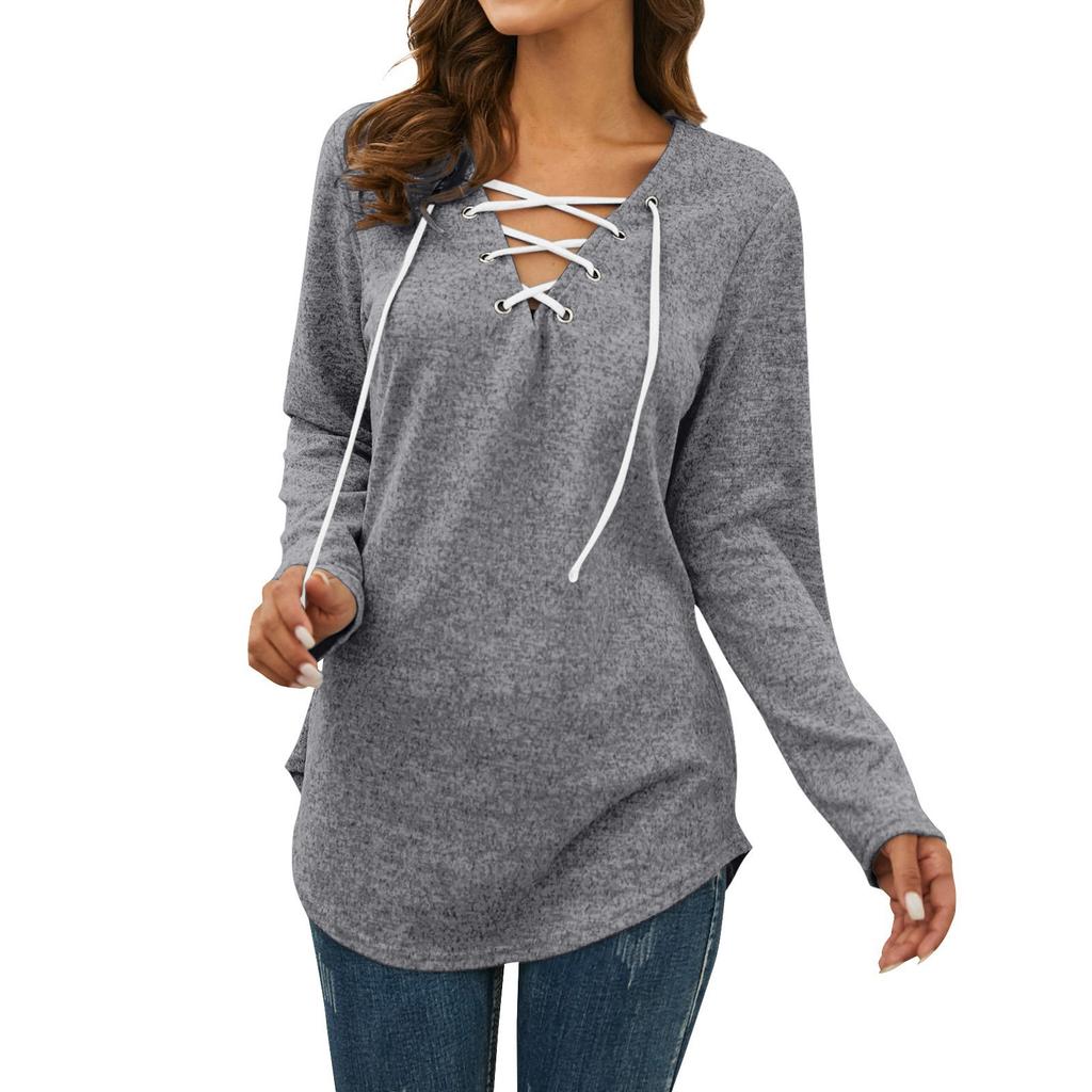 Женский однотонный топ с длинными рукавами и принтом