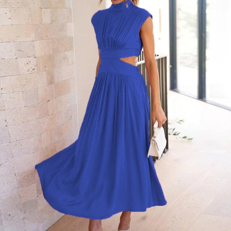 Элегантное платье трапециевидной формы с воротником-стойкой, летнее элегантное сексуальное женское платье с вырезом, повседневное платье без рукавов с открытой талией Y2k, вечерние платья 25544