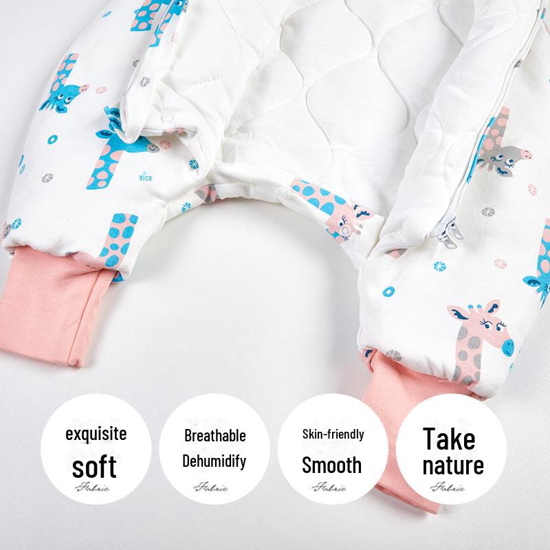 Детский спальный мешок из толстого и тонкого хлопка: Разрез по ноге, мультяшный дизайн, с рукавами, на все времена года