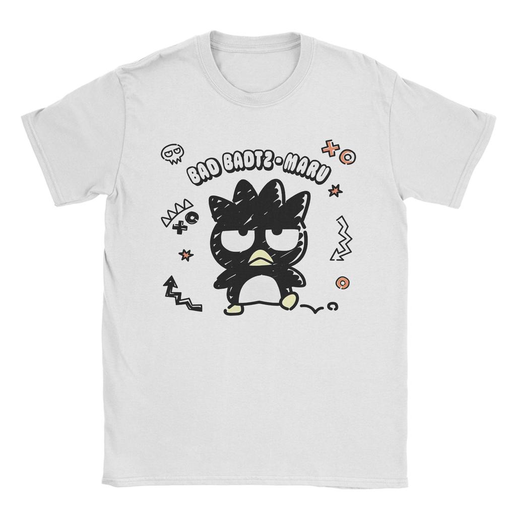 Аниме Мужские футболки Bad Badtz Maru Повседневная футболка с коротким рукавом и круглым вырезом из чистого хлопка больших размеров