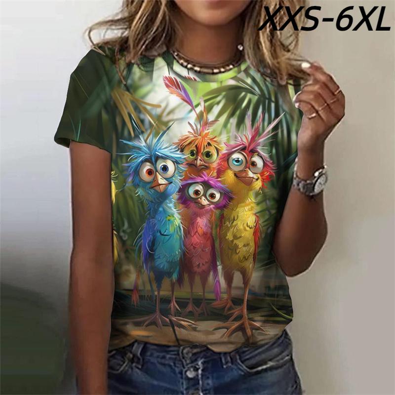 XXS-6XL Футболка размера плюс для женщин Забавные животные 3D принтованные футболки Летняя мода О-образный вырез футболки Топы Футболка с короткими рукавами