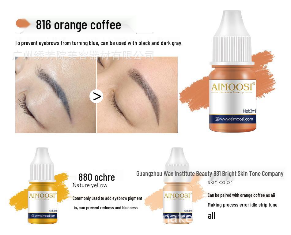 AIMOOSI Полуперманентный пигмент для микроблейдинга: Красный, Синий для бровей, Темные губы, Эмульсия телесного розового цвета