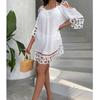 Openwork Lace Shoulder Straps Sexy Fashion Solid Color Loose Relaxing Resort Beach Sunscreen Swimsuit Cover