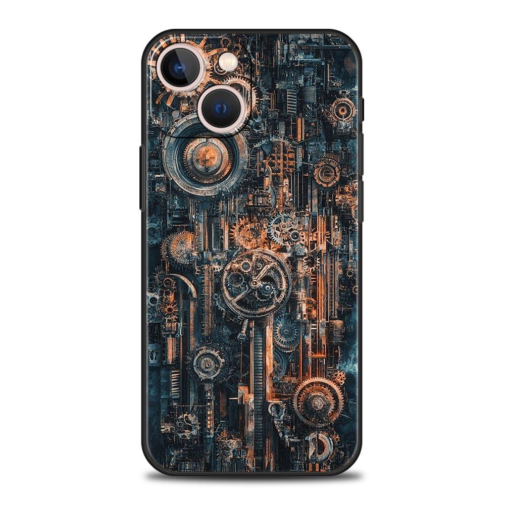 Mechanical Gear Pattern Phone Case Cover for iPhone 17 16 15 14 13 12 11 Pro Max 17 Air Plus Shockproof Soft TPU Shell Funda Bag