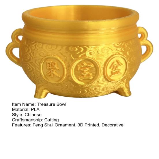 Напечатанная на 3D-принтере Золотая чаша сокровищ, Чаша богатства и процветания, Фигурка, Приносящая удачу и богатство, Денежный горшок, Фэн-шуй украшение
