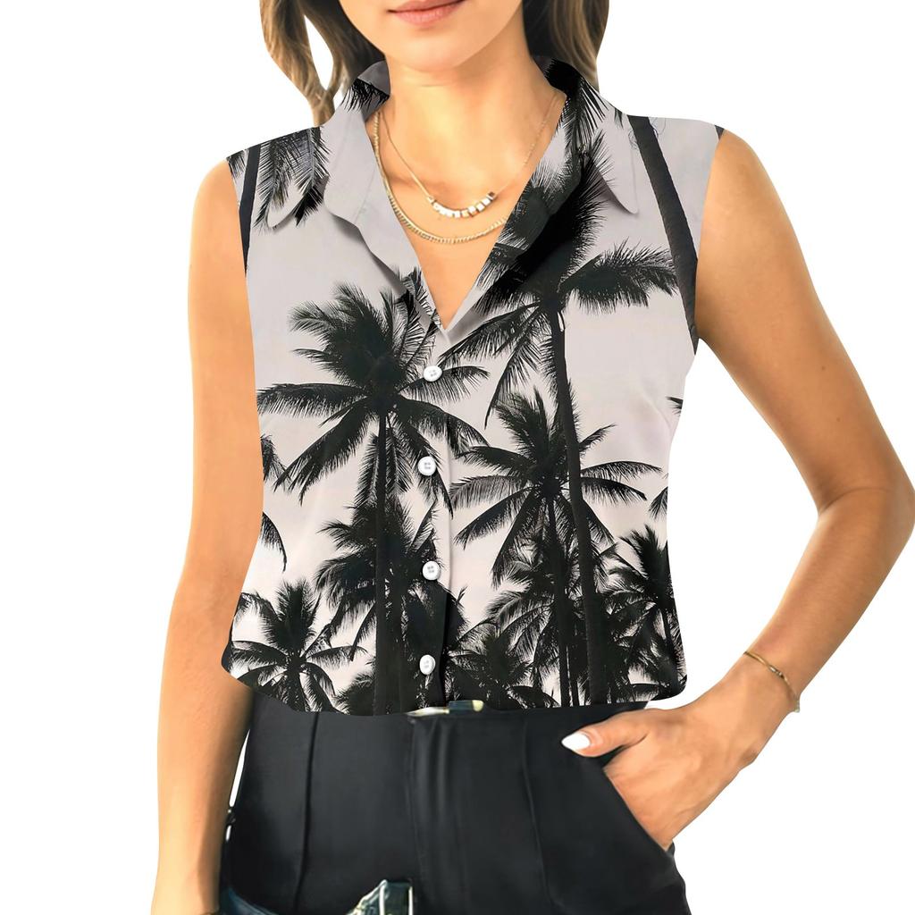 Женский летний свободный топ без рукавов с воротником-стойкой