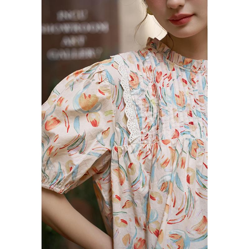 Mishow Женская блузка, лето 2023, с пышными рукавами и цветочным принтом, с круглым вырезом, свободные повседневные модные милые пуловеры, топы MXC37X0034