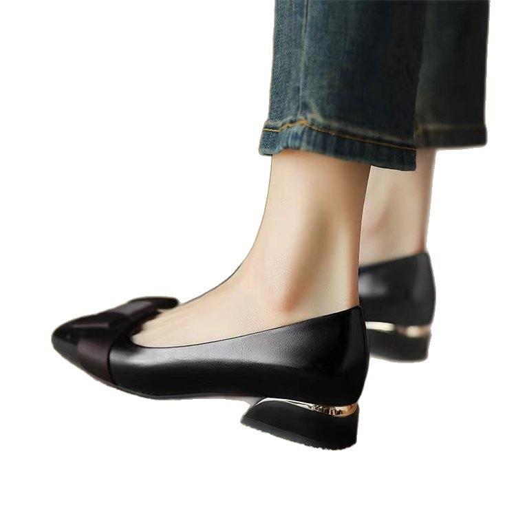 Сяосянфэн Французская цветовая гамма Высокие каблуки Осень Новинка Толстый каблук Бант Ретро Средний каблук Легкий вырез Туфли