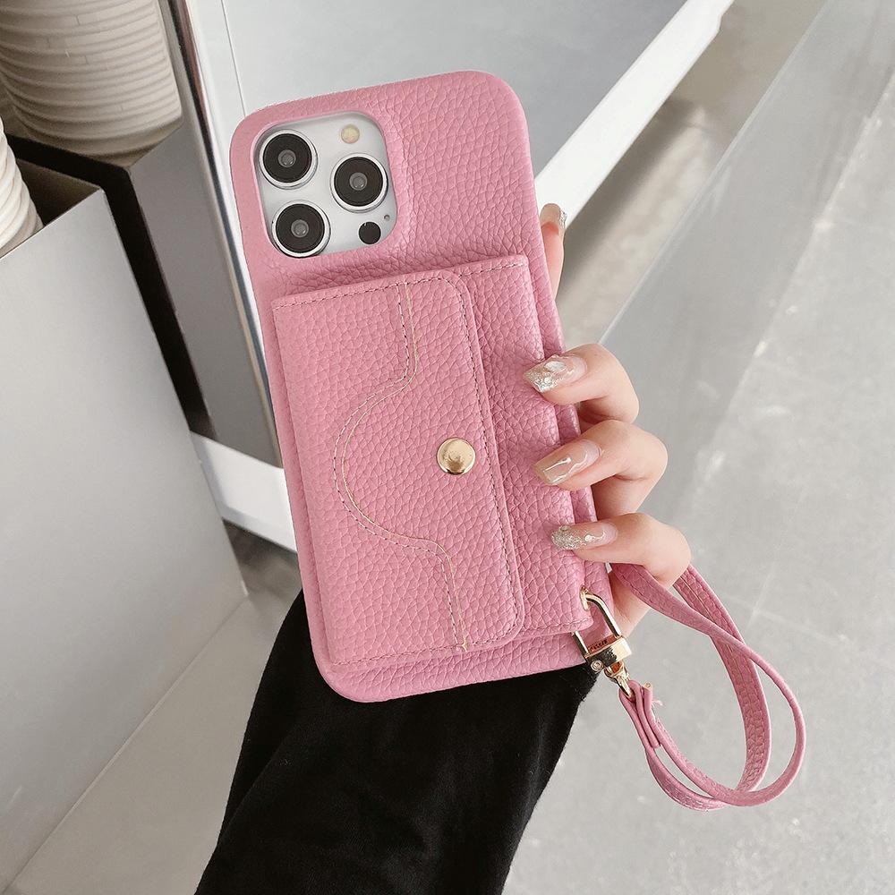 Multi-functional Mobile Phone Protection Cover Pu Leather Wallet Case Strap Lanyard Shockproof Card Holder for 16 Plus
