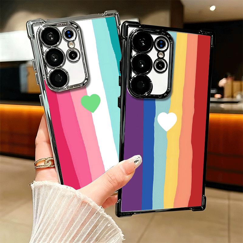 Rainbow Gradient Love Desgin Plating Phone Case For Samsung Galaxy S24 S25 FE S26 Edge S23 Ultra S22 S21 Plus S20 Anti-Fall Aira