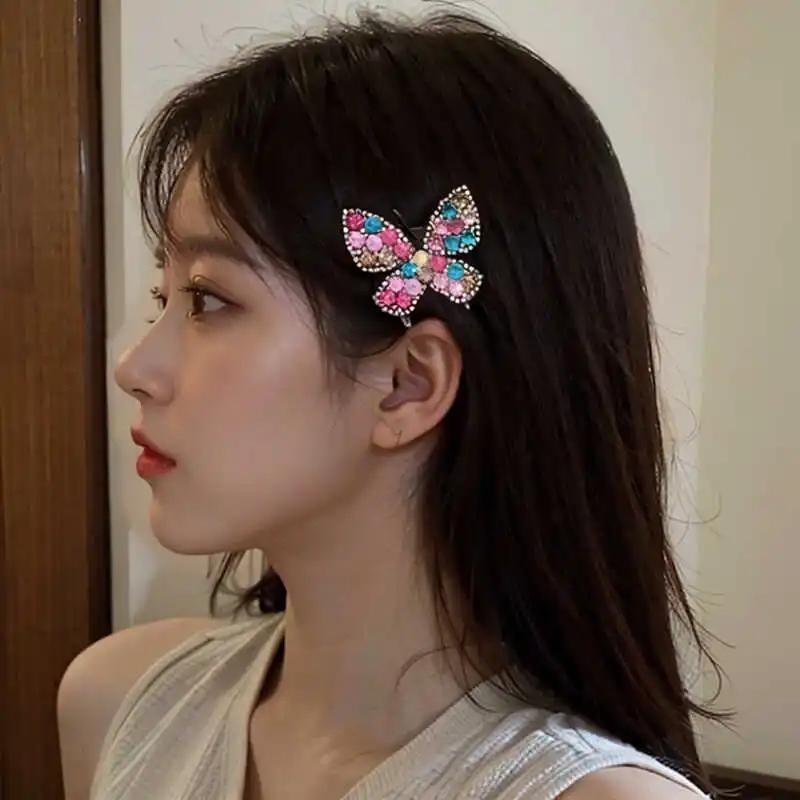 2025 Fashion Rhinestone Hair Clips Korean Shiny Butterfly Hairclips Women Snap Hairpin Hairgrip New Item Headwear Accessories
