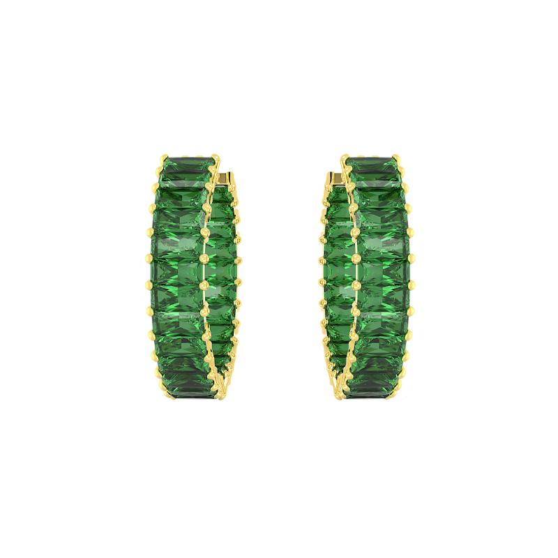Swarovski Серьги Matrix с большим круглым и прямоугольным камнем, позолоченные, женские, зеленые 5658651